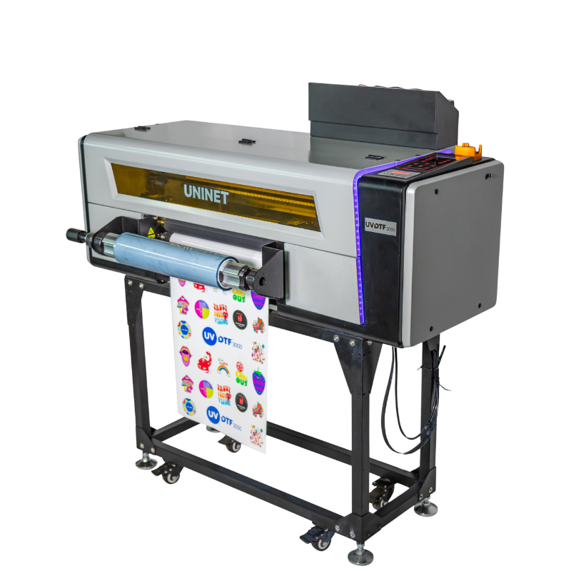 Uninet digital printing machine with a colorful banner on a white background
